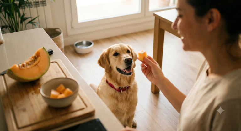 Perro comiendo melón