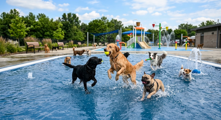 Perros en la piscina